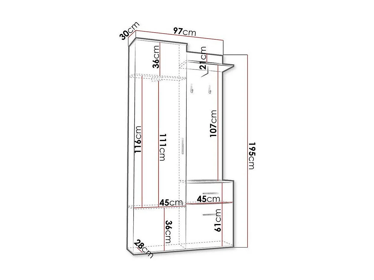 Conjunto para corredor Stanton 141, Espelho, Colocado, 20x10x3cm