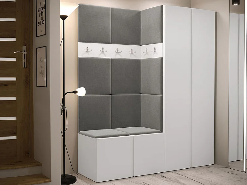 Meuble d'entrée Hartford 266, 186x158x46cm, Blanc, Stratifié|Tapisserie