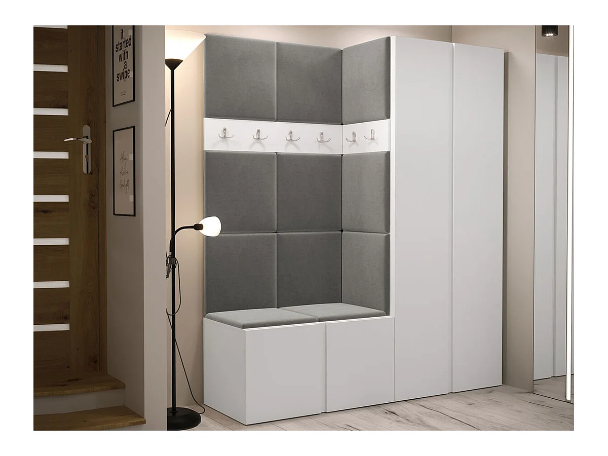 Meuble d'entrée Hartford 266, 186x158x46cm, Blanc, Stratifié|Tapisserie