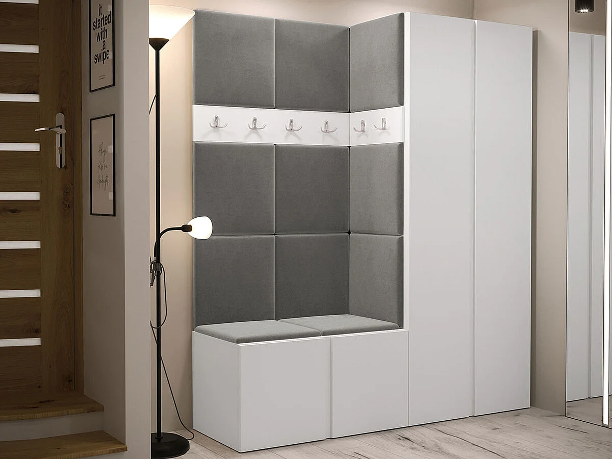 Meuble d'entrée Hartford 266, 186x158x46cm, Blanc, Tissu|Stratifié, Murale|À poser