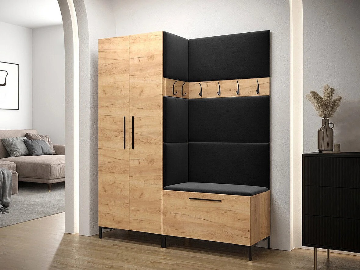 Meuble d'entrée Tivsoa 100, 196x158x44cm, Craft chêne, Stratifié|Tissu, Murale|À poser