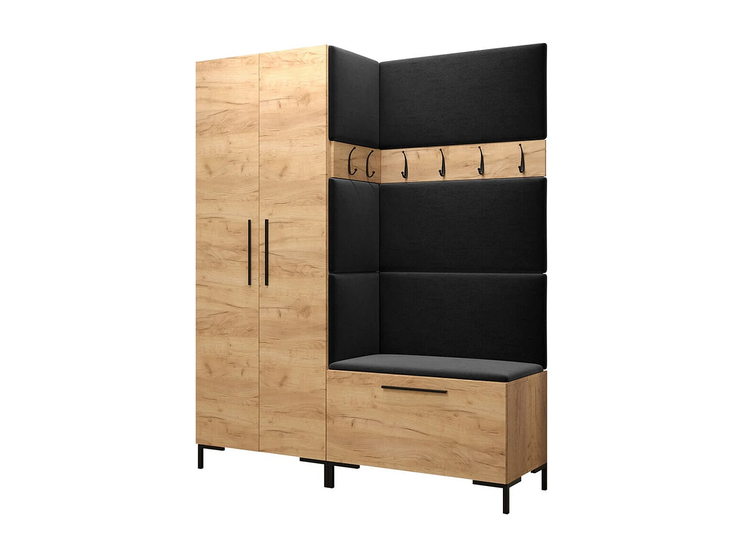 Meuble d'entrée Tivsoa 100, 196x158x44cm, Craft chêne, Stratifié|Tissu, Murale|À poser