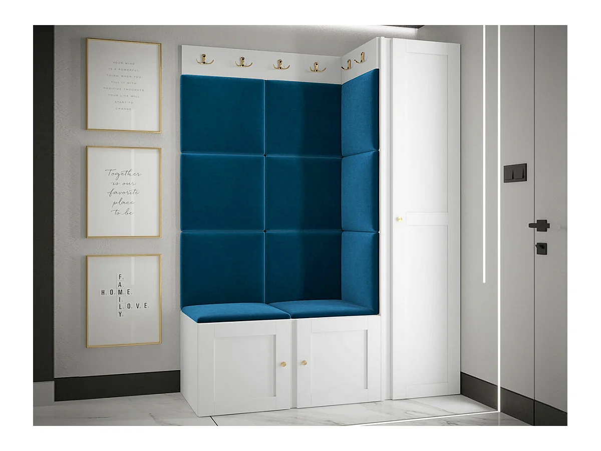 Meuble d'entrée Hartford 377, 186x124x46cm, Bleu|Blanc, Stratifié|Tapisserie|MDF