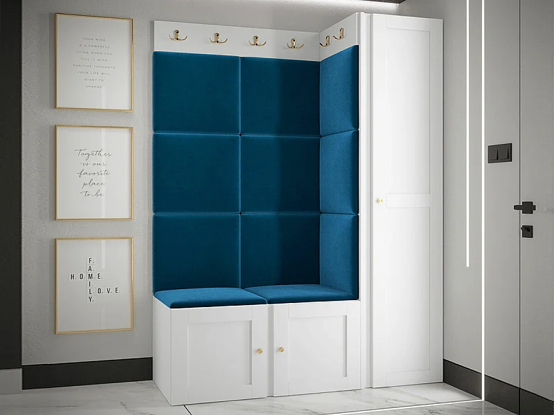 Meuble d'entrée Hartford 377, 186x124x46cm, Blanc|Bleu, MDF|Stratifié|Tissu