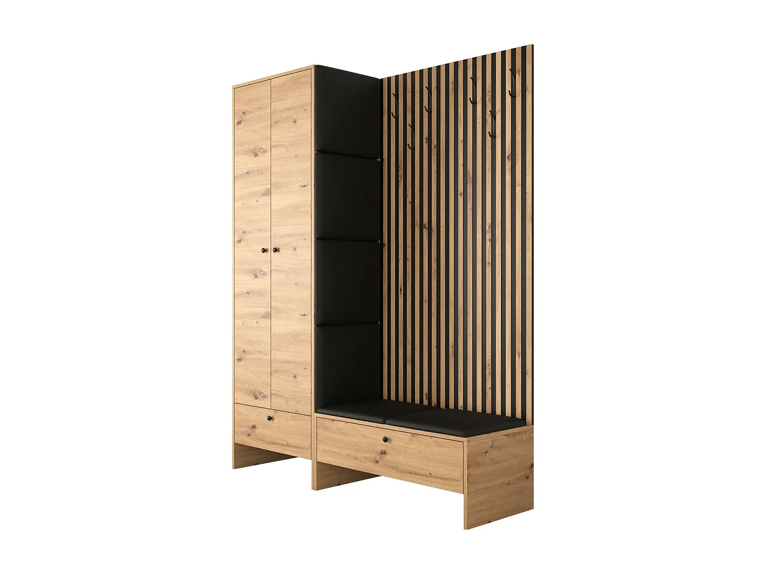 Conjunto pasillo Hartford 320, 206x145x44cm, Negro|Roble Artisan, Colocada