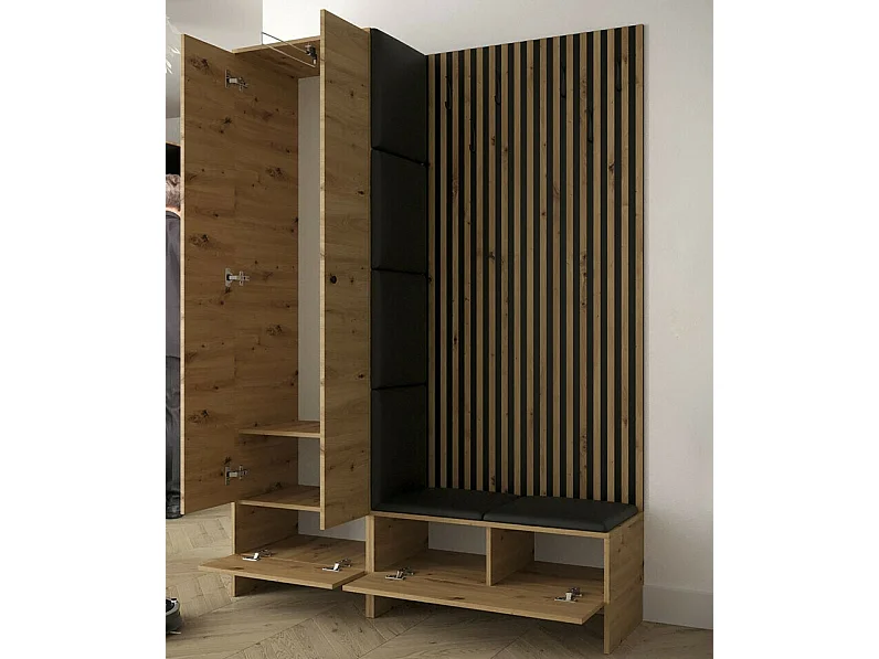 Conjunto pasillo Hartford 320, 206x145x44cm, Negro|Roble Artisan, Colocada