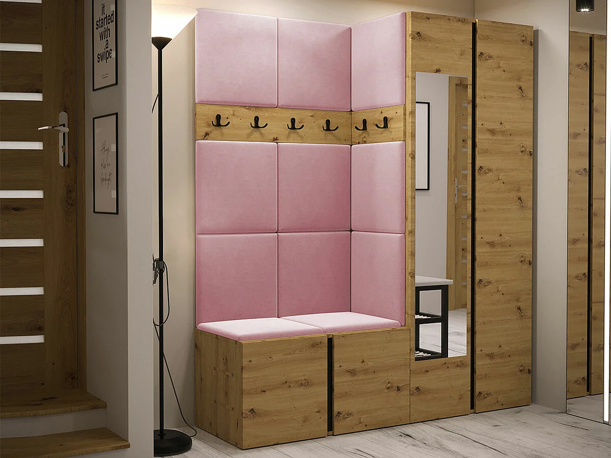 Conjunto pasillo Hartford 278, 186x158x46cm, Espejo, Roble Artisan