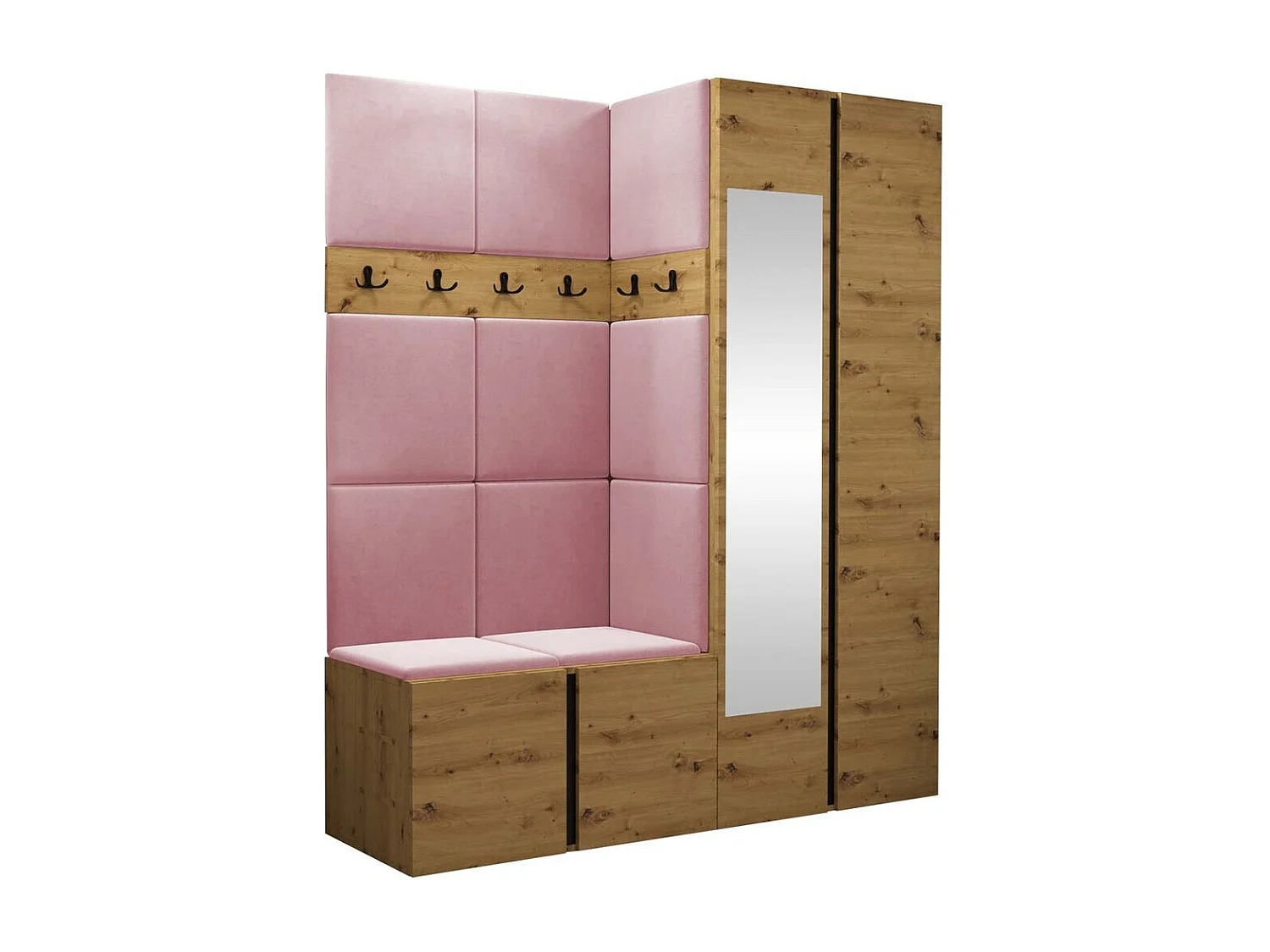 Conjunto pasillo Hartford 278, 186x158x46cm, Espejo, Roble Artisan