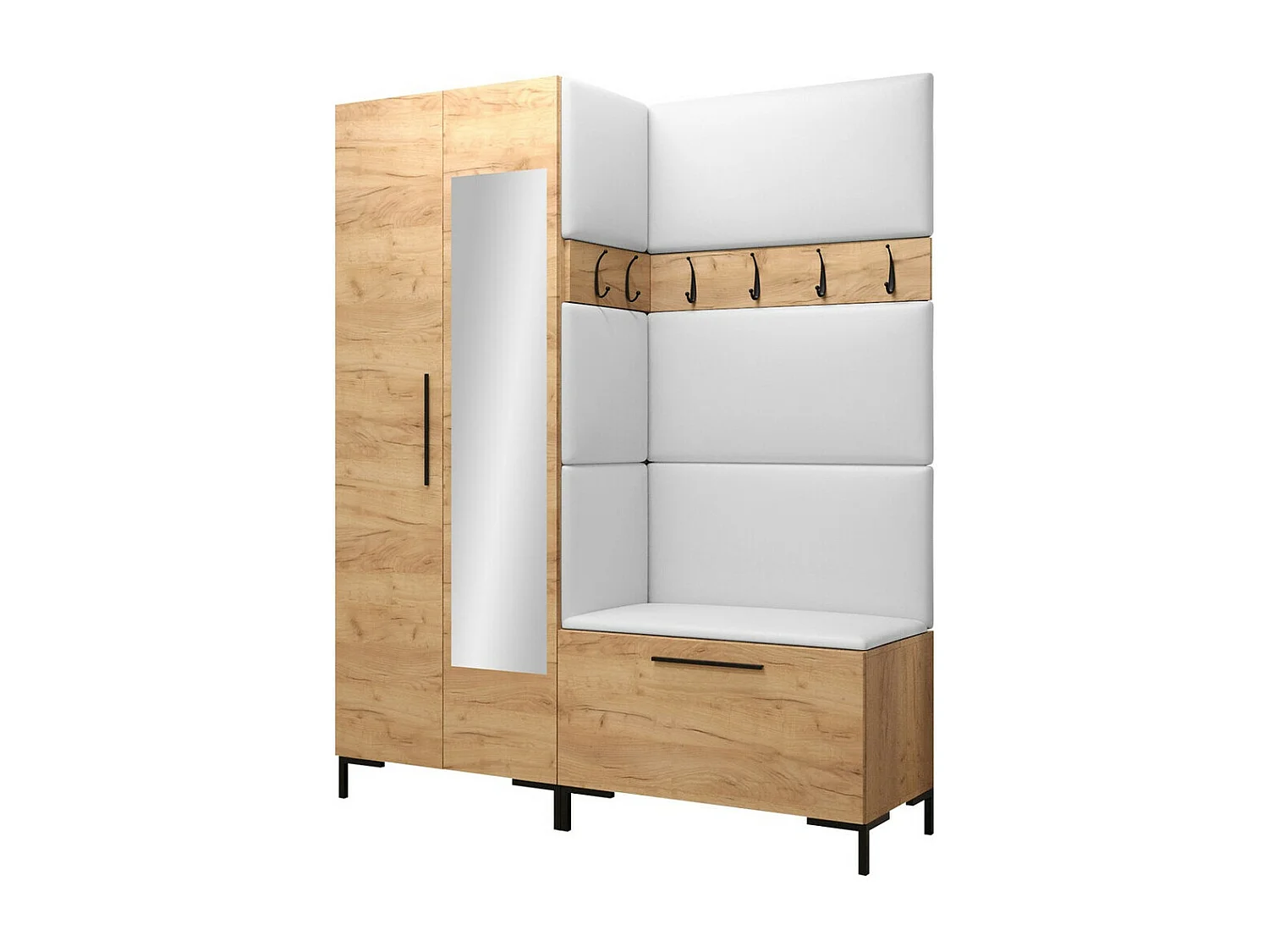 Conjunto pasillo Hartford F107, 196x158x46cm, Espejo, Craft roble