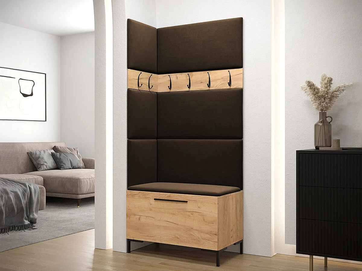 Meuble d'entrée Tivsoa 103, 196x84x46cm, Brun foncé|Craft chêne, Tissu|Stratifié