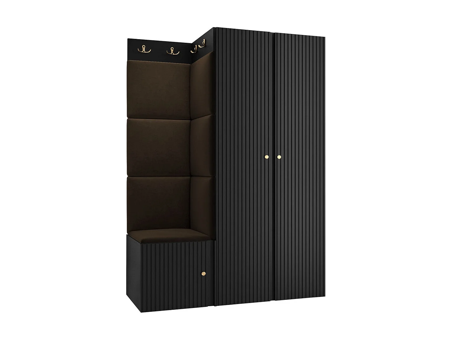 Conjunto pasillo Hartford 387, 186x116x46cm, Marrón|Negro, MDF|Aglomerado laminado|Tapiz