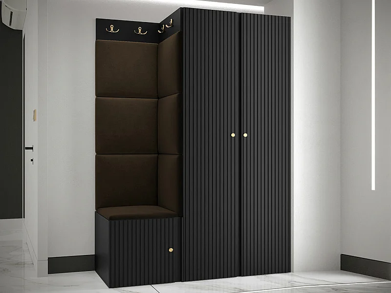 Meuble d'entrée Hartford 387, 186x116x46cm, Marron|Noir, MDF|Stratifié|Tissu