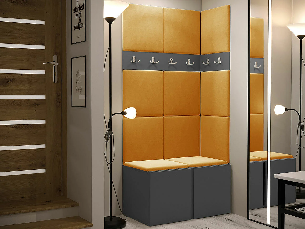 Conjunto pasillo Hartford 264, 186x84x46cm, Grafito, Aglomerado laminado|Tapiz