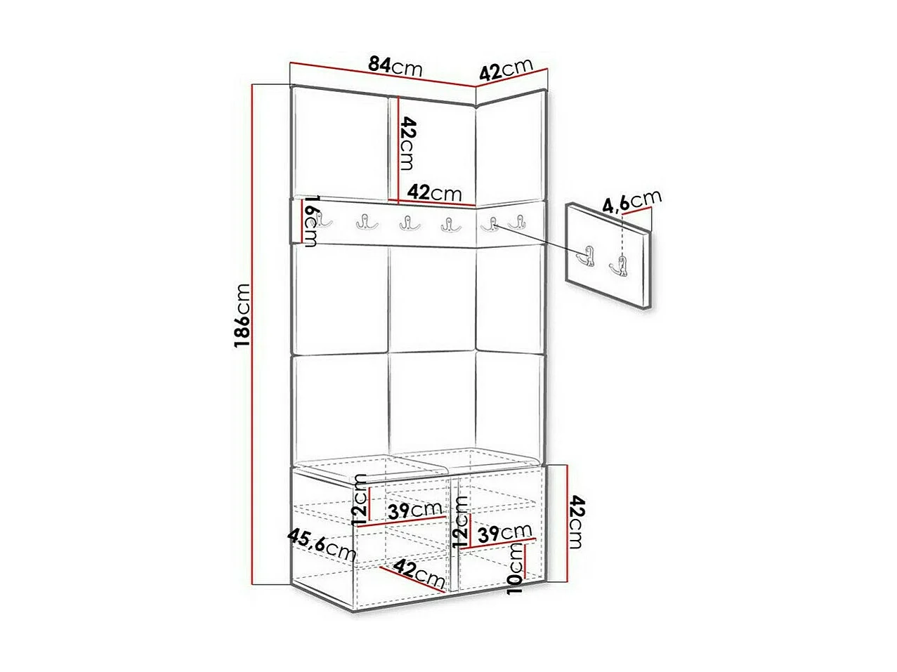 Conjunto pasillo Hartford 264, 186x84x46cm, Grafito, Aglomerado laminado|Tapiz