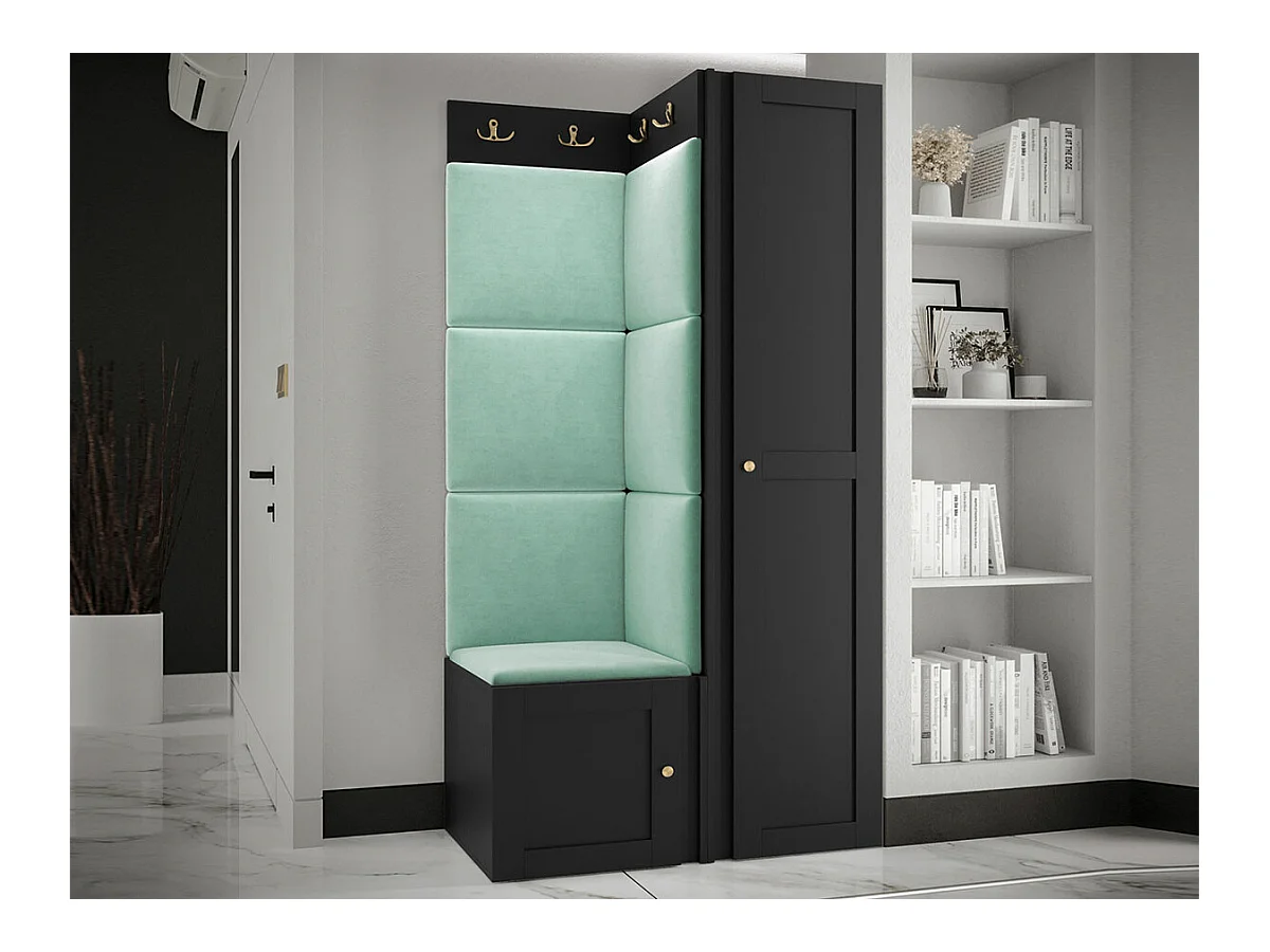Meuble d'entrée Hartford 381, 186x82x46cm, Turquoise|Noir, MDF|Stratifié|Tapisserie