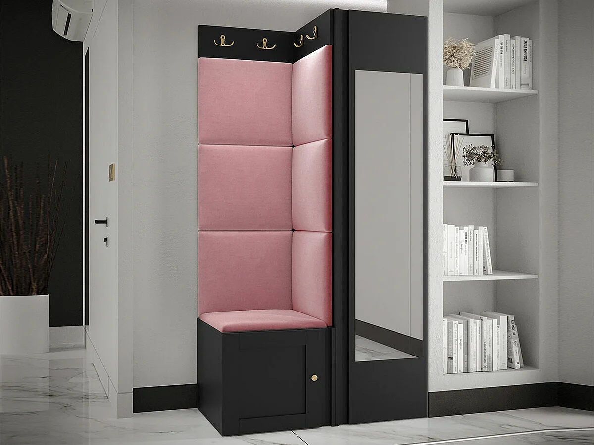 Conjunto pasillo Hartford 382, 186x82x46cm, Espejo, Rosa|Negro