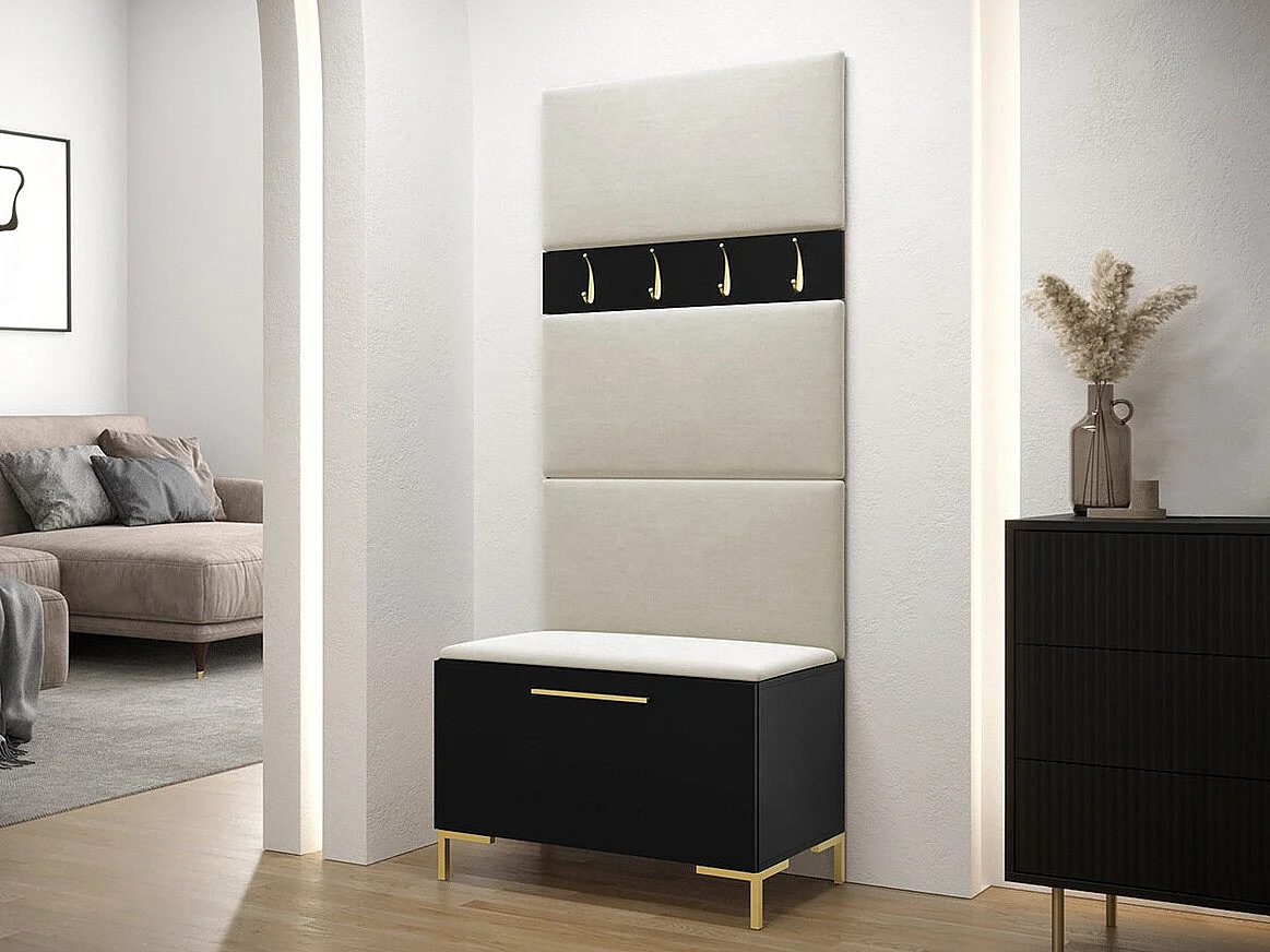 Meuble d'entrée Tivsoa 102, 196x84x46cm, Noir, Tissu|Stratifié, À poser|Murale