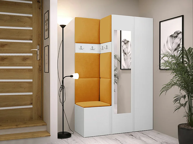 Set mobili da ingresso Hartford 350, 186x116x44cm, Specchio, Bianco