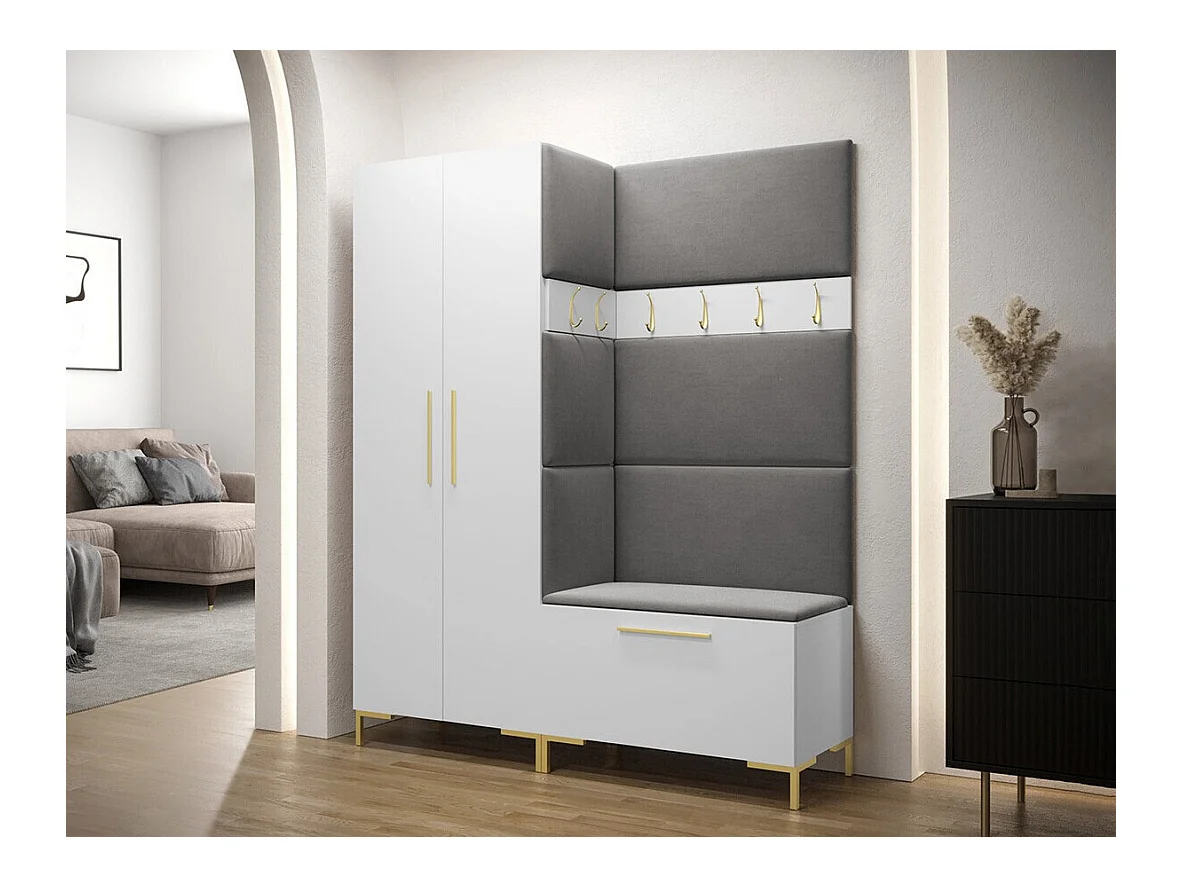 Set mobili da ingresso Hartford F100, 196x158x44cm, Bianco, Arazzo|Truciolare laminato