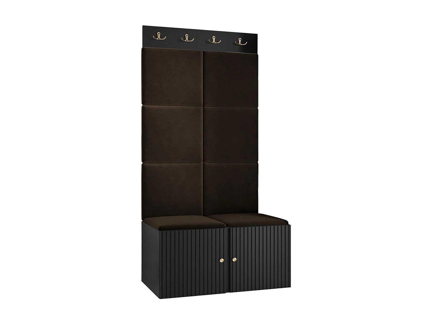 Meuble d'entrée Hartford 383, 186x84x46cm, Marron|Noir, MDF|Stratifié|Tissu