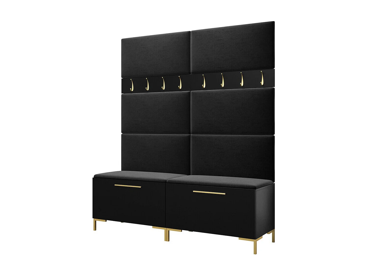 Meuble d'entrée Tivsoa 101, 196x168x46cm, Noir, Tissu|Stratifié, À poser|Murale