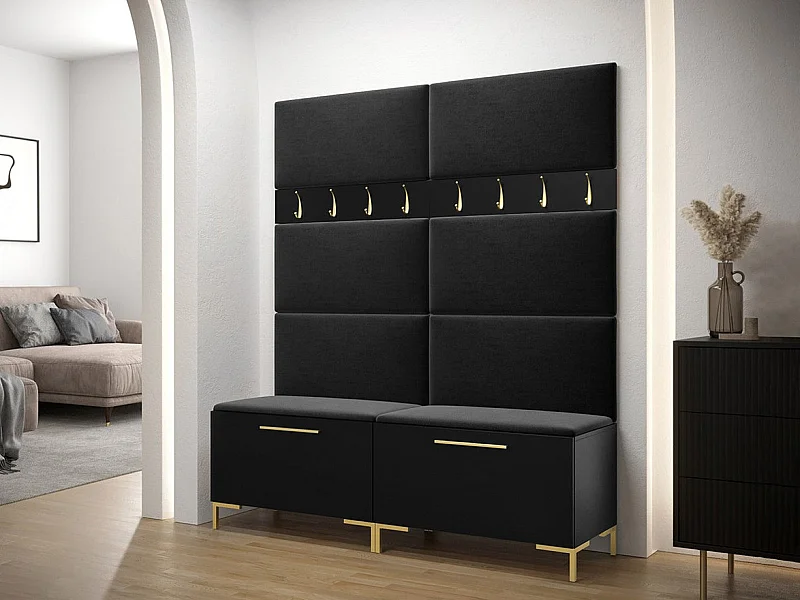 Meuble d'entrée Tivsoa 101, 196x168x46cm, Noir, Stratifié|Tissu, À poser|Murale