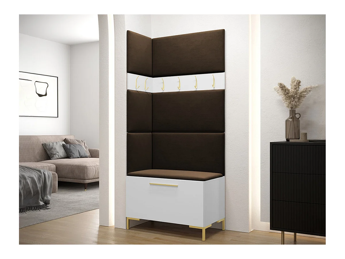 Set mobili da ingresso Hartford F103, 196x84x46cm, Marrone scuro|Bianco