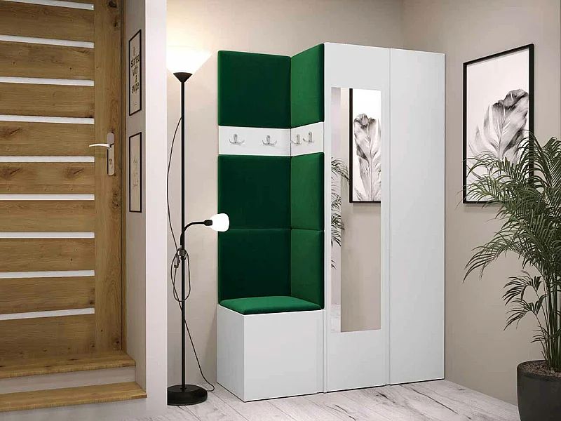 Conjunto pasillo Hartford 350, 186x116x44cm, Espejo, Blanco, Tapiz|Aglomerado laminado