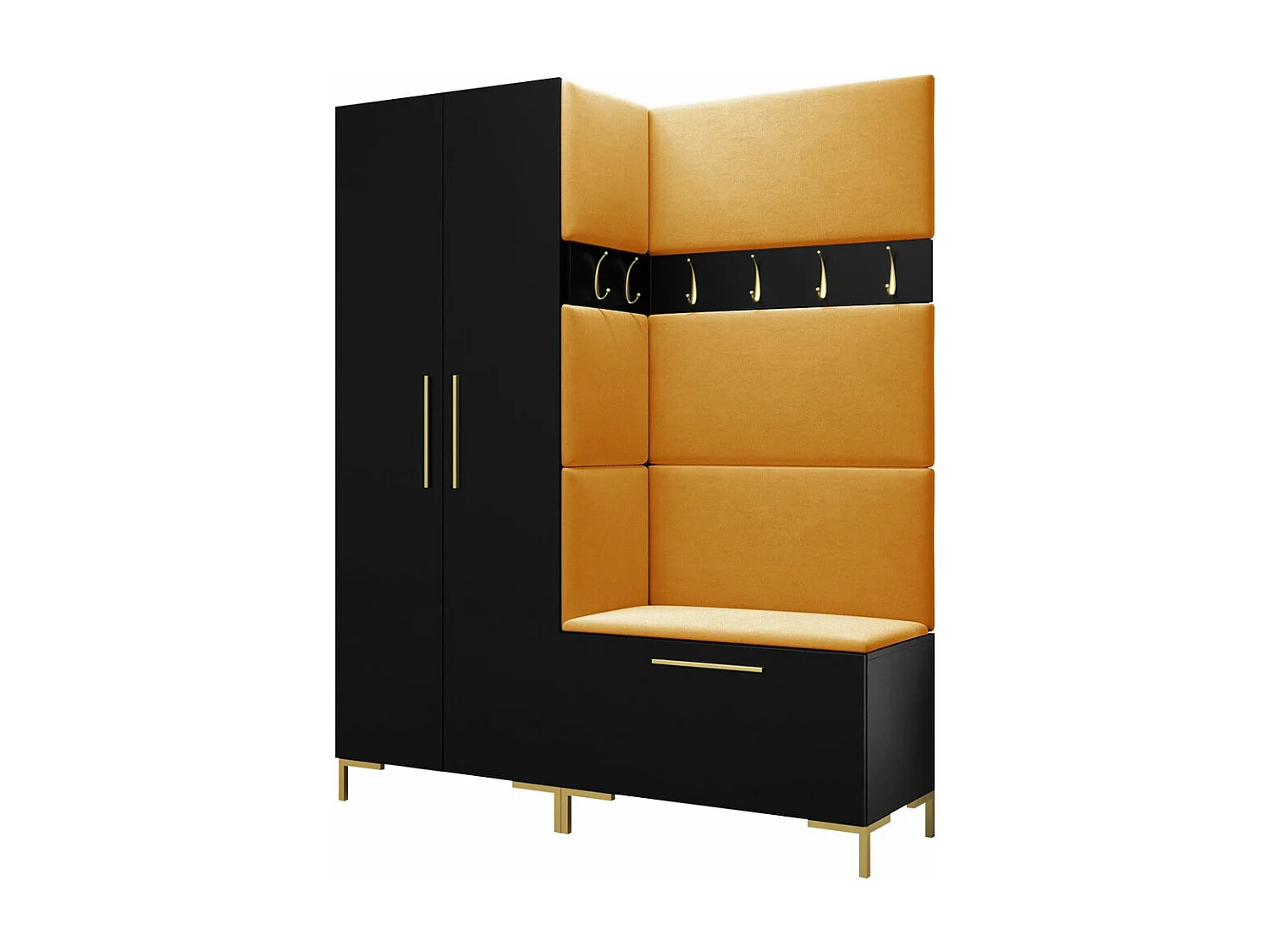 Conjunto pasillo Hartford F100, 196x158x44cm, Negro, Tapiz|Aglomerado laminado