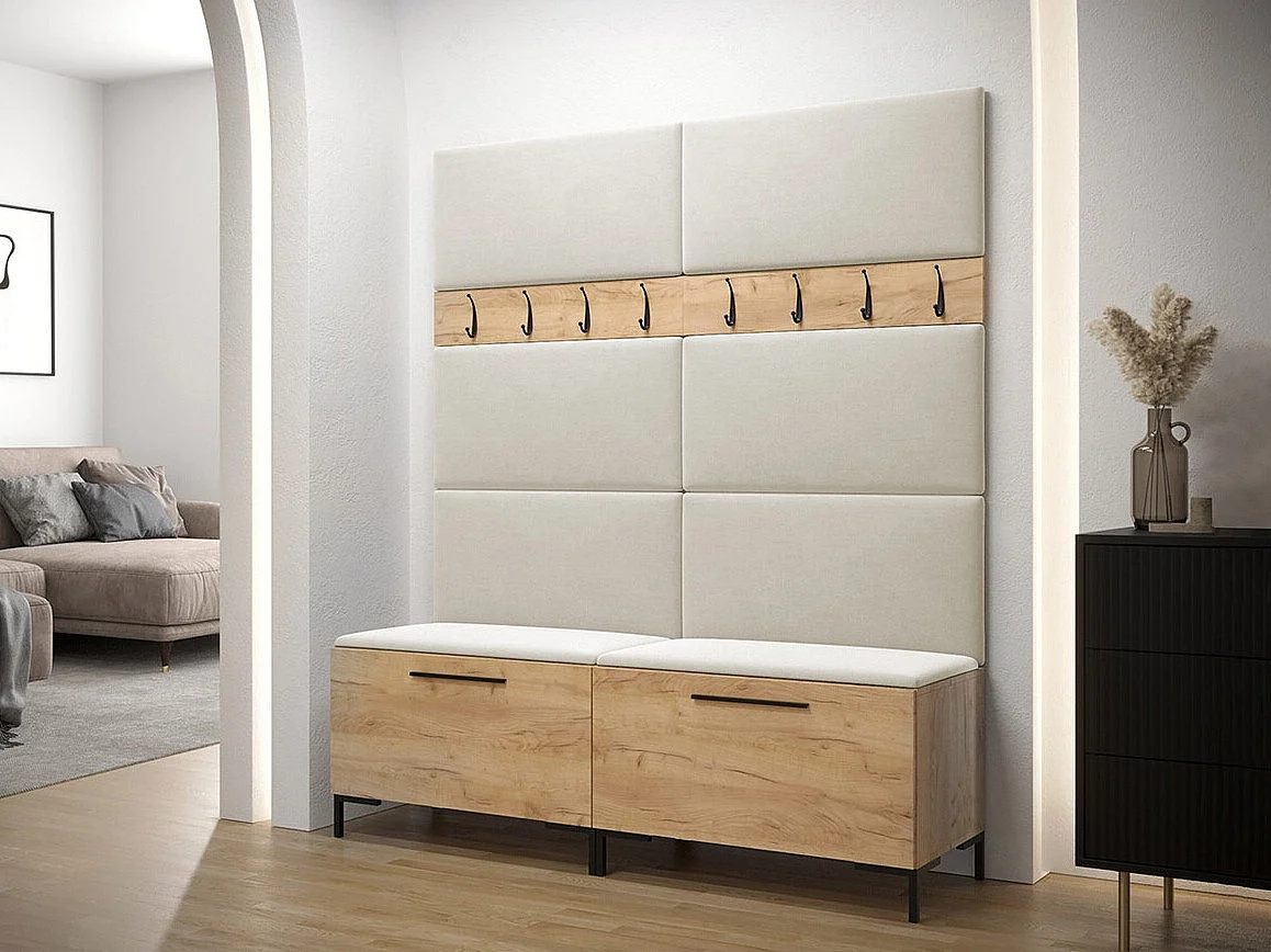 Meuble d'entrée Tivsoa 101, 196x168x46cm, Craft chêne, Tissu|Stratifié, À poser|Murale