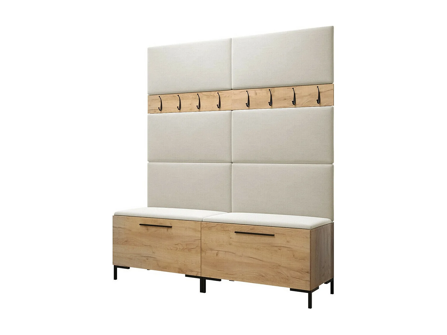 Meuble d'entrée Tivsoa 101, 196x168x46cm, Craft chêne, Tissu|Stratifié, À poser|Murale