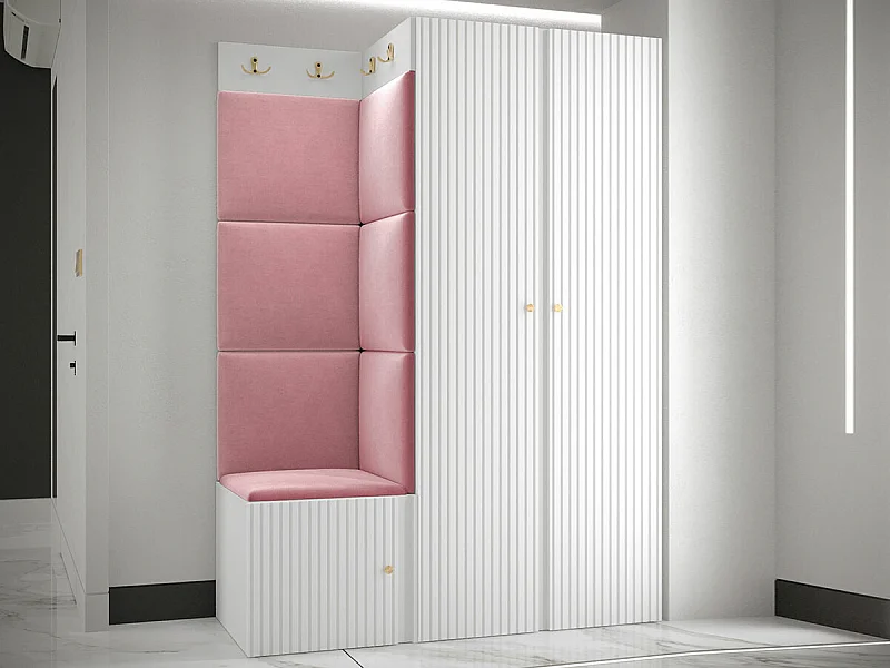 Conjunto pasillo Hartford 387, 186x116x46cm, Rosa|Blanco, MDF|Aglomerado laminado|Tapiz