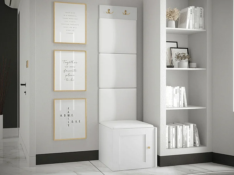 Meuble d'entrée Hartford 378, 186x42x46cm, Blanc, MDF|Stratifié|Faux cuir