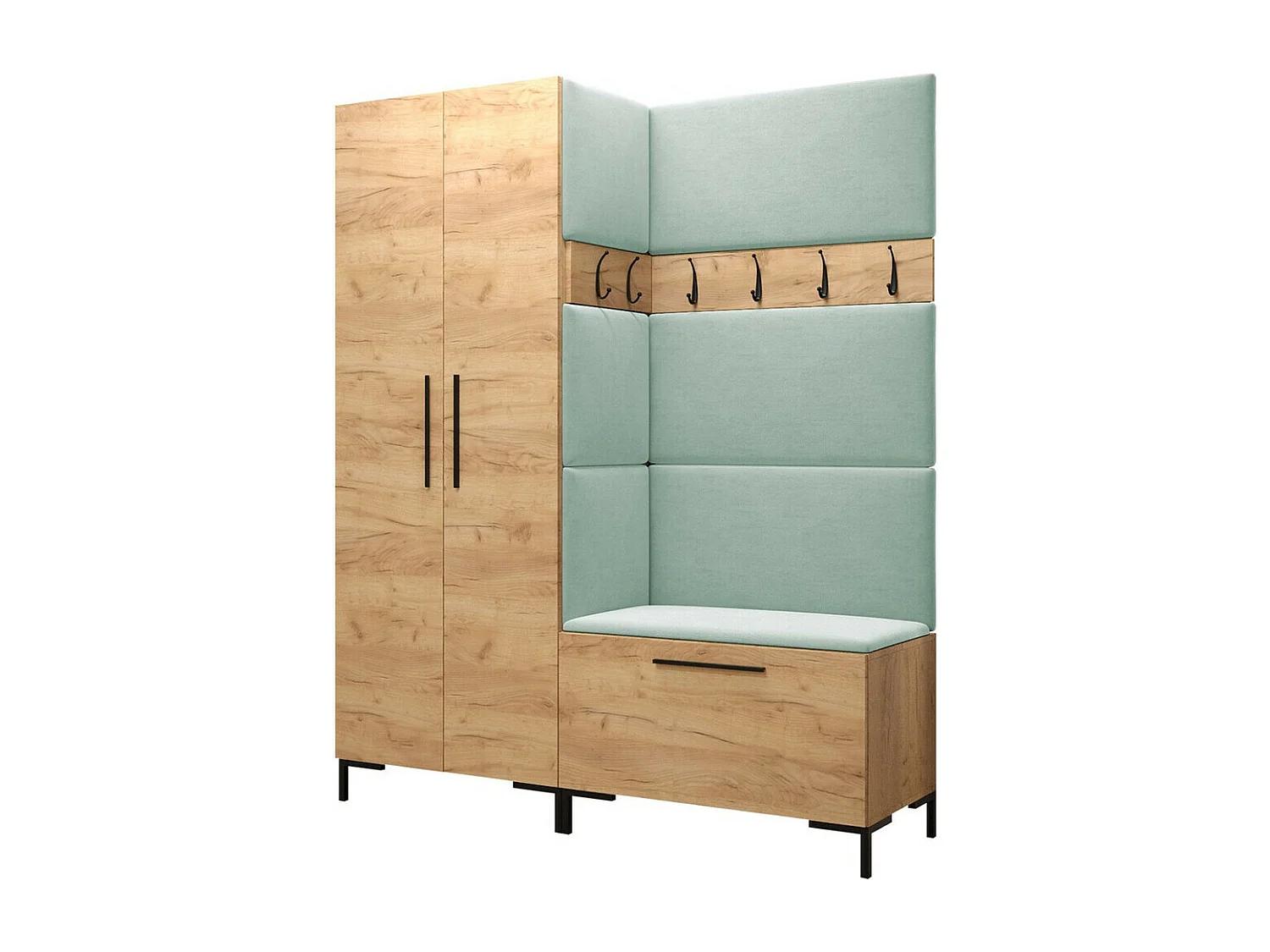 Meuble d'entrée Tivsoa 100, 196x158x44cm, Craft chêne, Tissu|Stratifié, Murale|À poser