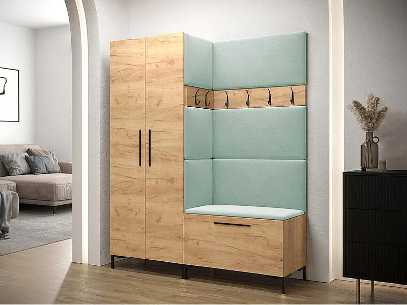 Meuble d'entrée Tivsoa 100, 196x158x44cm, Craft chêne, Tissu|Stratifié, Murale|À poser