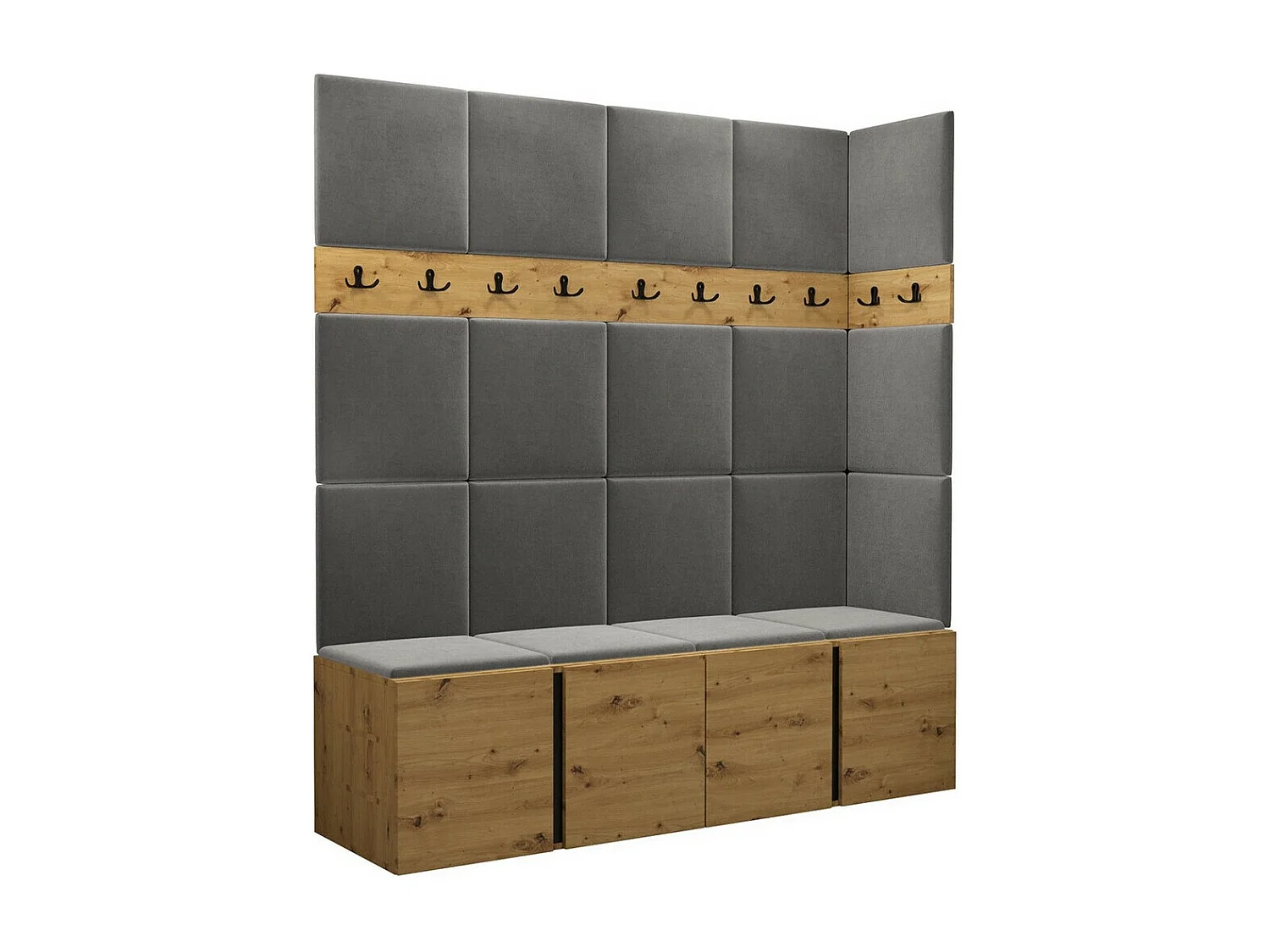 Conjunto pasillo Hartford 265, 186x168x46cm, Roble Artisan, Aglomerado laminado|Tapiz