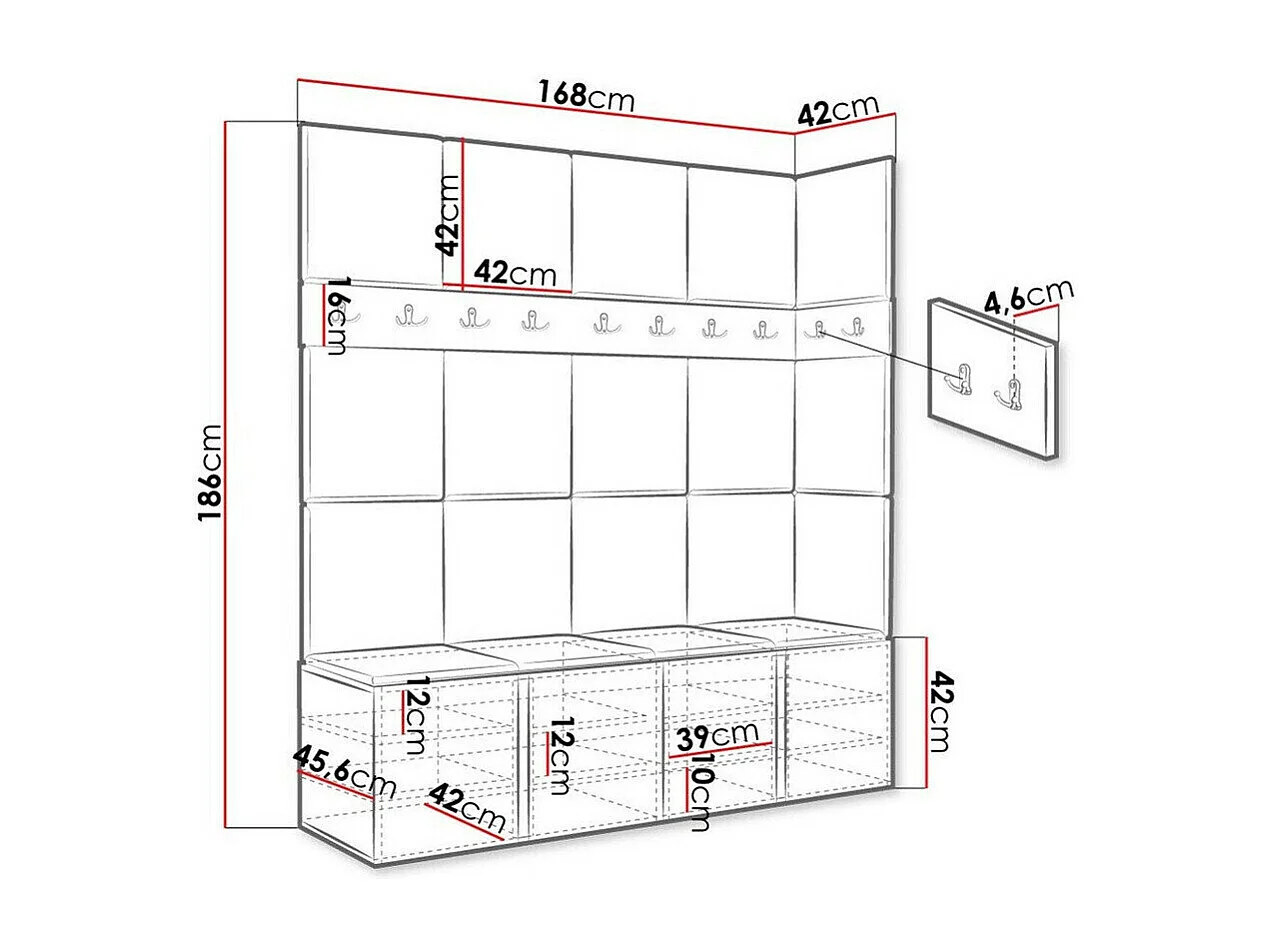 Conjunto pasillo Hartford 265, 186x168x46cm, Roble Artisan, Aglomerado laminado|Tapiz
