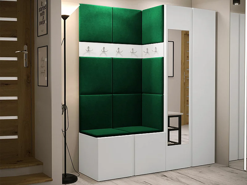 Meuble d'entrée Hartford 278, 186x158x46cm, Disponible, Blanc, Tissu|Stratifié