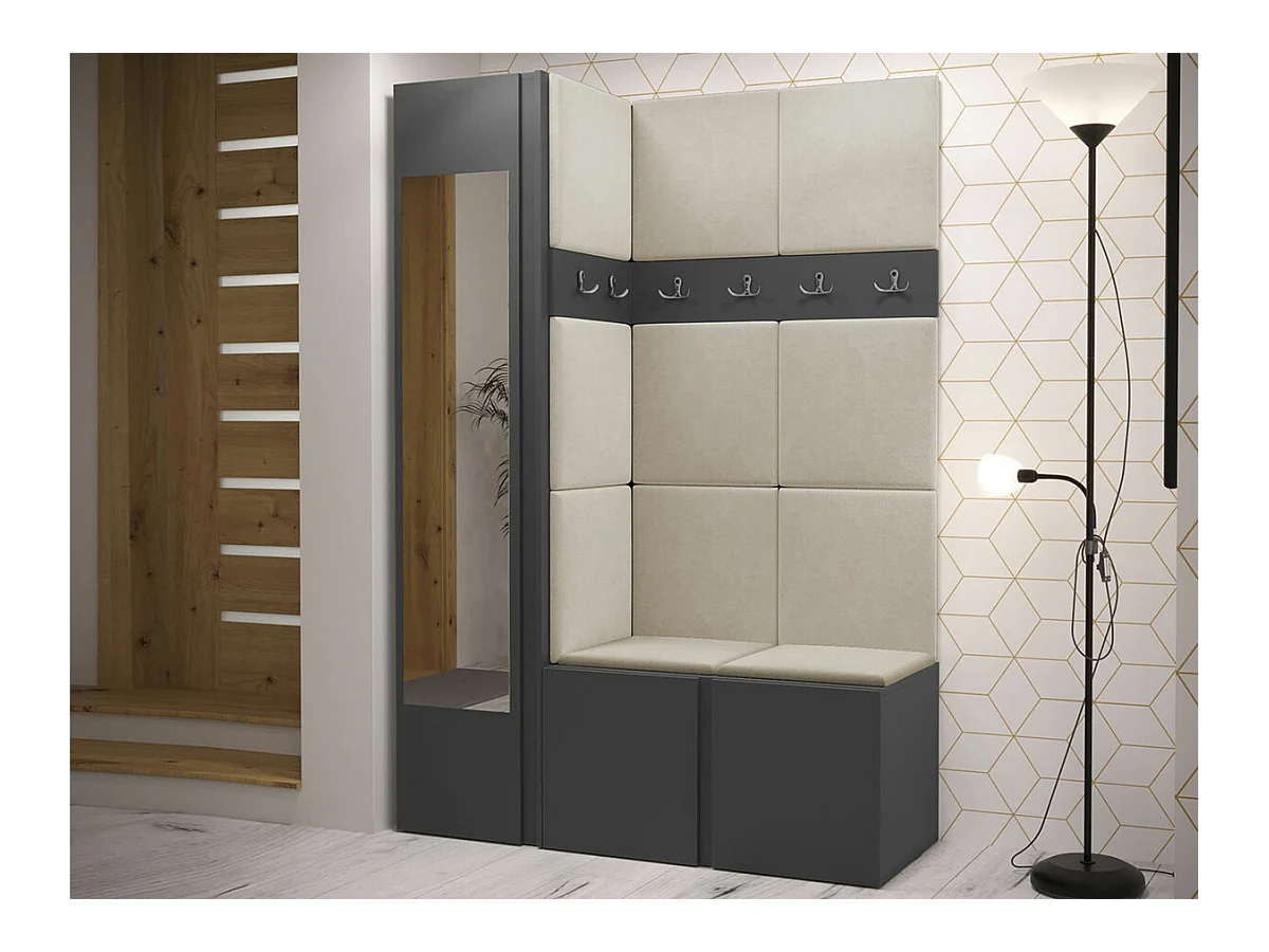Meuble d'entrée Hartford 277, 186x124x46cm, Miroir, Graphite, Stratifié|Tapisserie