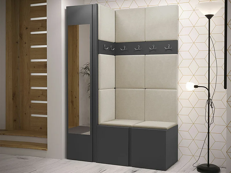 Meuble d'entrée Hartford 277, 186x124x46cm, Disponible, Graphite, Tissu|Stratifié