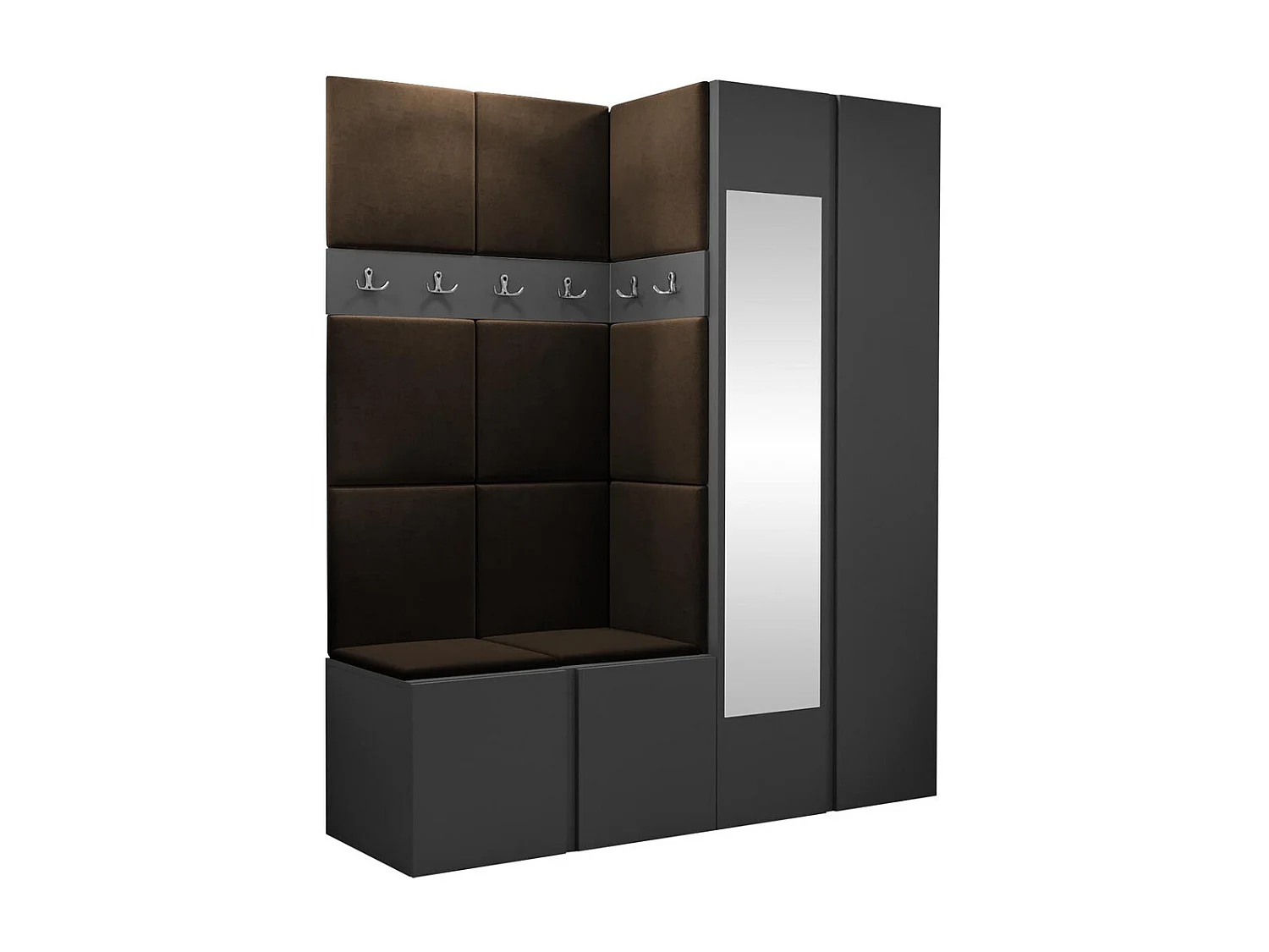 Conjunto pasillo Hartford 278, 186x158x46cm, Espejo, Grafito|Marrón