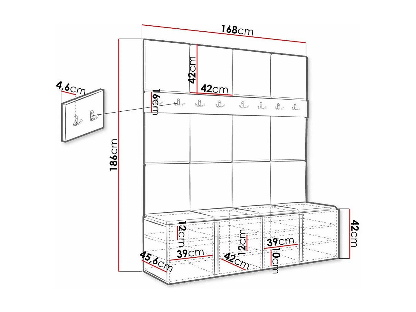 Conjunto pasillo Hartford 268, 186x168x46cm, Marrón|Roble Artisan