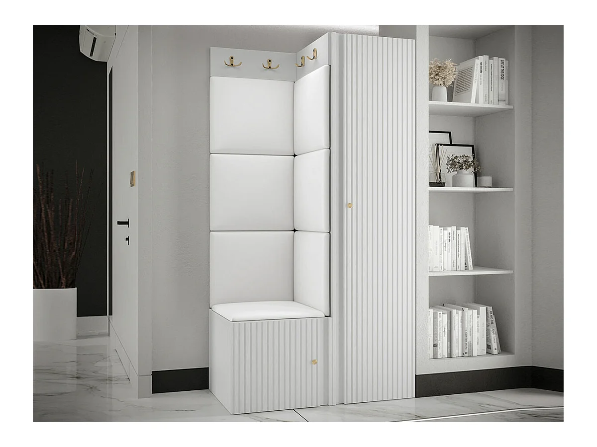 Set mobili da ingresso Hartford 390, 186x82x46cm, Bianco, Da terra|Montaggio a parete