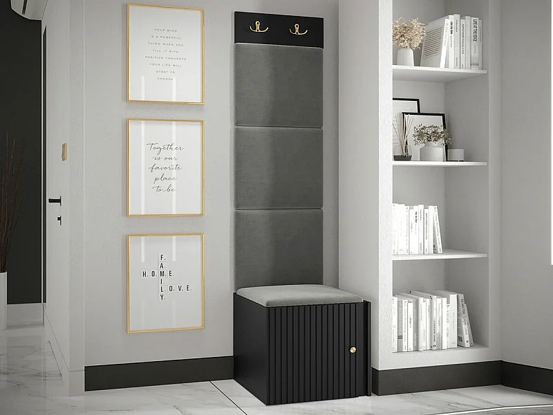 Meuble d'entrée Hartford 386, 186x42x46cm, Gris|Noir, Tapisserie|MDF|Stratifié