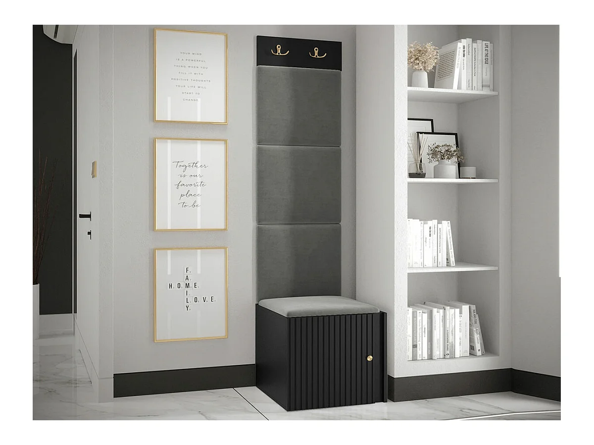 Meuble d'entrée Hartford 386, 186x42x46cm, Gris|Noir, Tapisserie|MDF|Stratifié