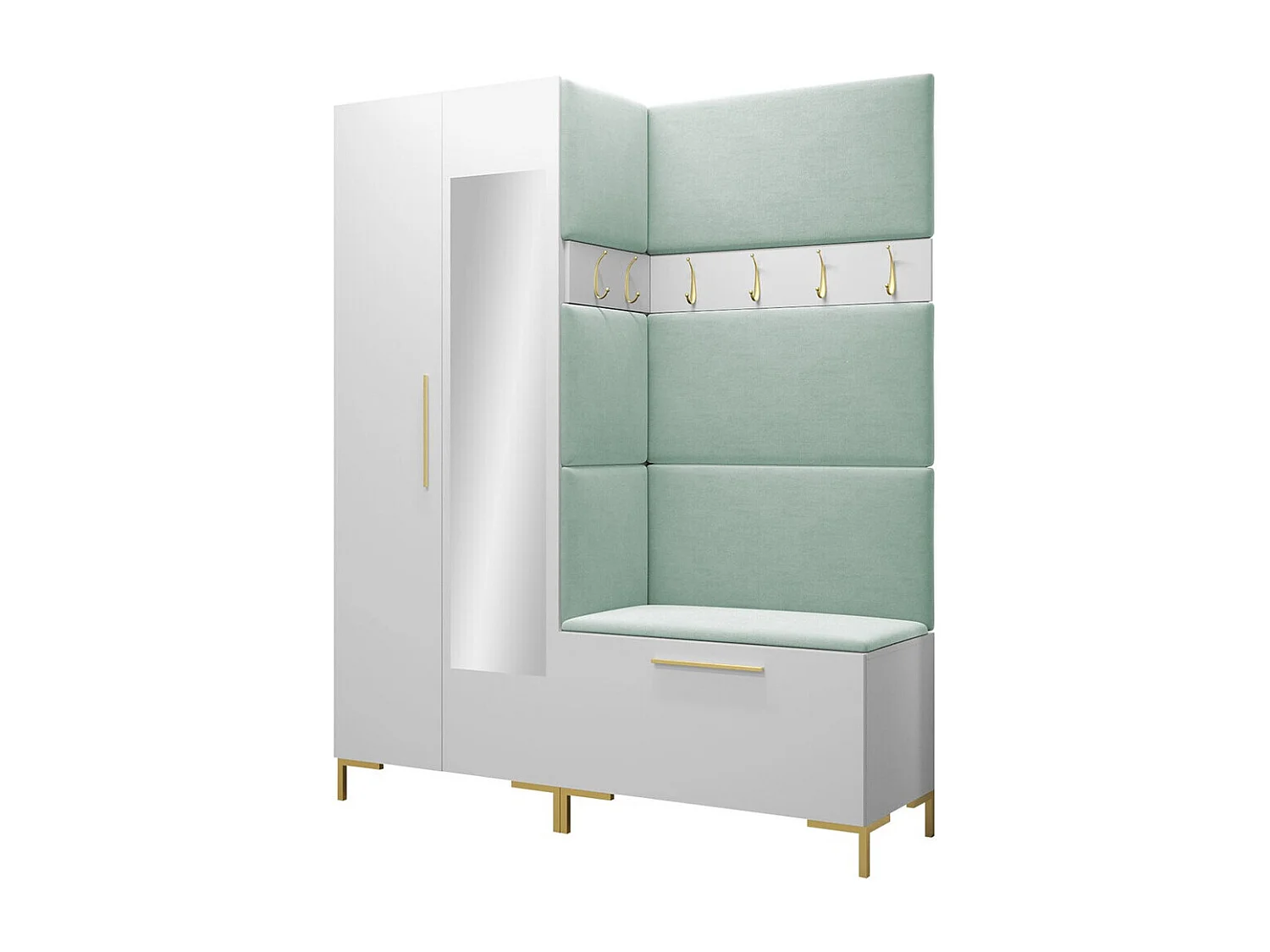 Conjunto pasillo Hartford F107, 196x158x46cm, Espejo, Blanco, Tapiz|Aglomerado laminado