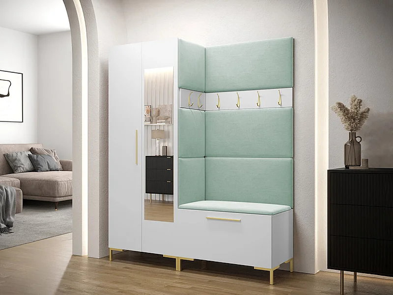 Conjunto pasillo Hartford F107, 196x158x46cm, Espejo, Blanco, Tapiz|Aglomerado laminado