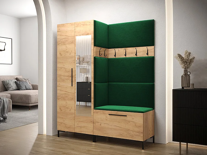 Meuble d'entrée Tivsoa 107, 196x158x46cm, Disponible, Craft chêne, Tissu|Stratifié