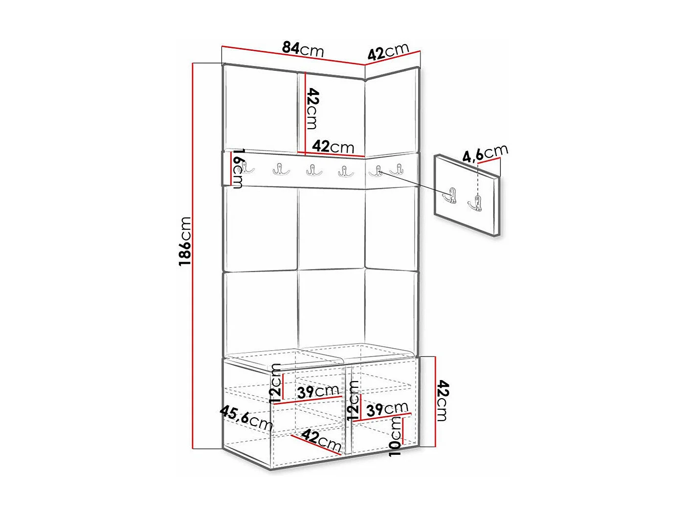 Conjunto para corredor Hartford 264, Colocado, 19x8x5cm