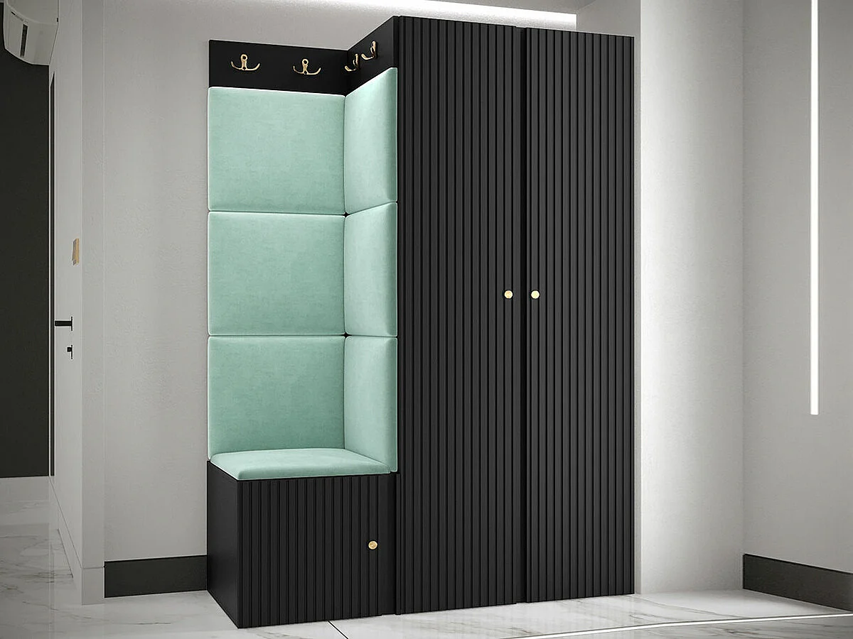 Conjunto pasillo Hartford 387, 186x116x46cm, Turquesa|Negro, Colocada|Montada en la pared